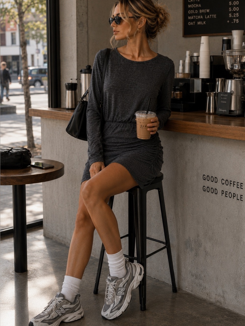 Leith Ruched Bodycon Mini Dress Gray XS